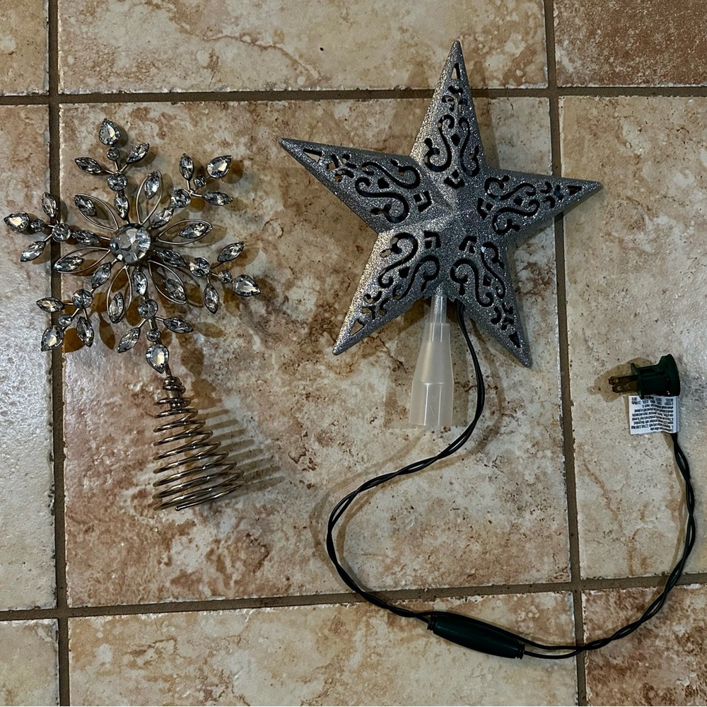🌻3 for $13🌻 Elegant Silver Star and Crystal Snowflake Christmas Tree Toppers
